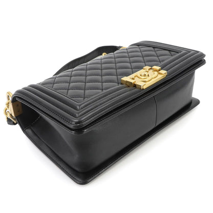 Chanel Boy Chain Shoulder Bag Lambskin Black Gold — view 4