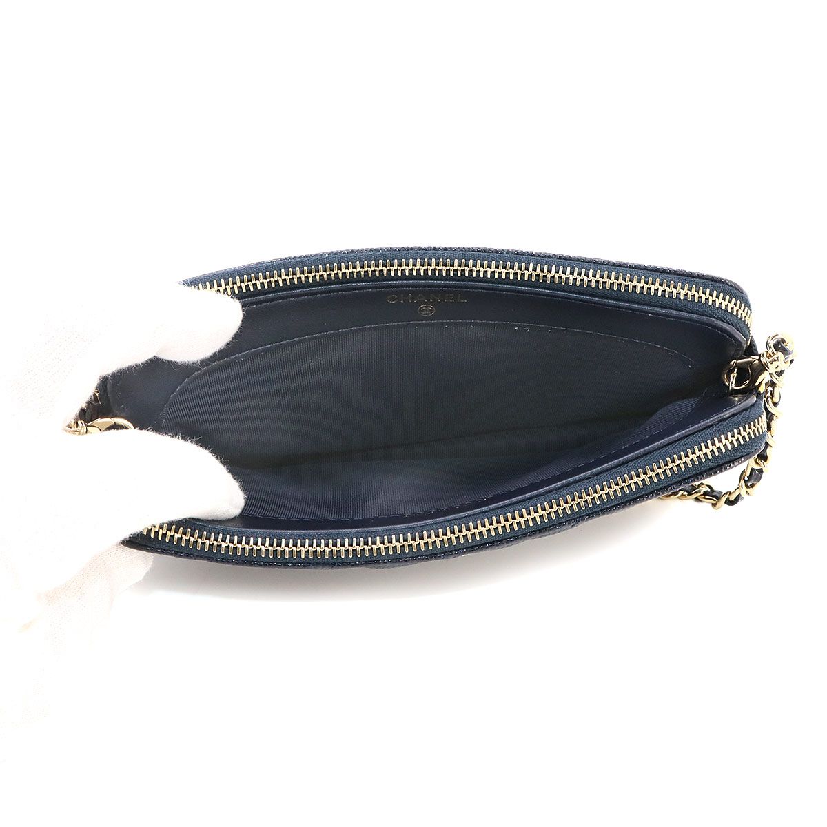Chanel Quilted Zipper Chain Wallet Caviar Leather Navy Shoulder Bag — view 7