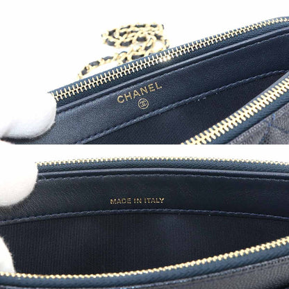 Chanel Quilted Zipper Chain Wallet Caviar Leather Navy Shoulder Bag — view 8