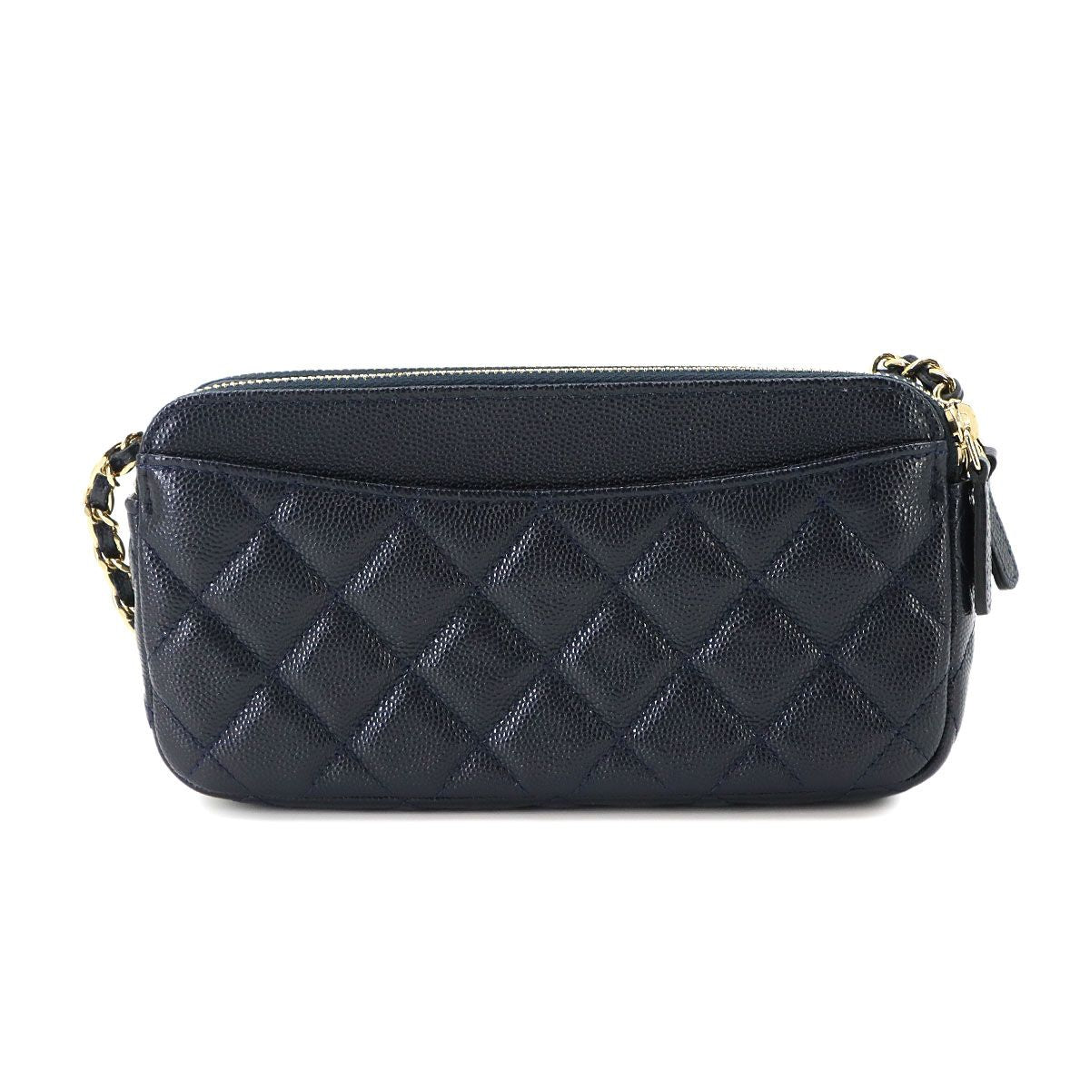 Chanel Quilted Zipper Chain Wallet Caviar Leather Navy Shoulder Bag — view 3