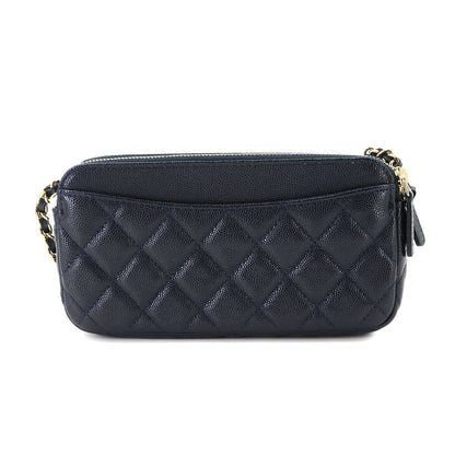 Chanel Quilted Zipper Chain Wallet Caviar Leather Navy Shoulder Bag — view 3