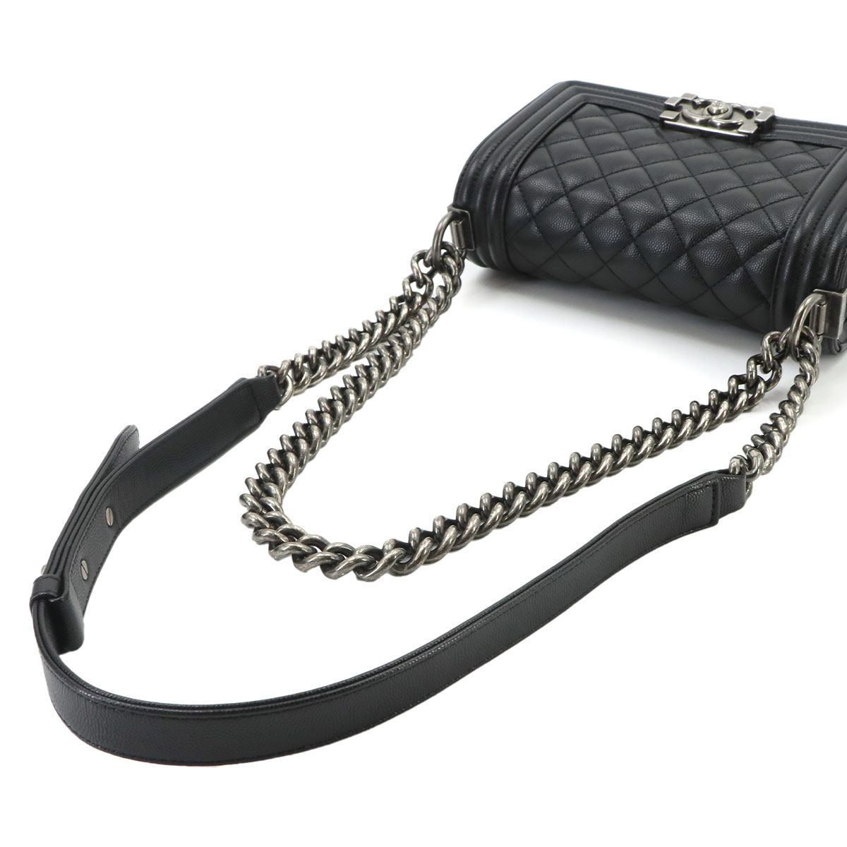 Chanel Boy Small Chain Shoulder Bag Caviar Leather Black — view 6