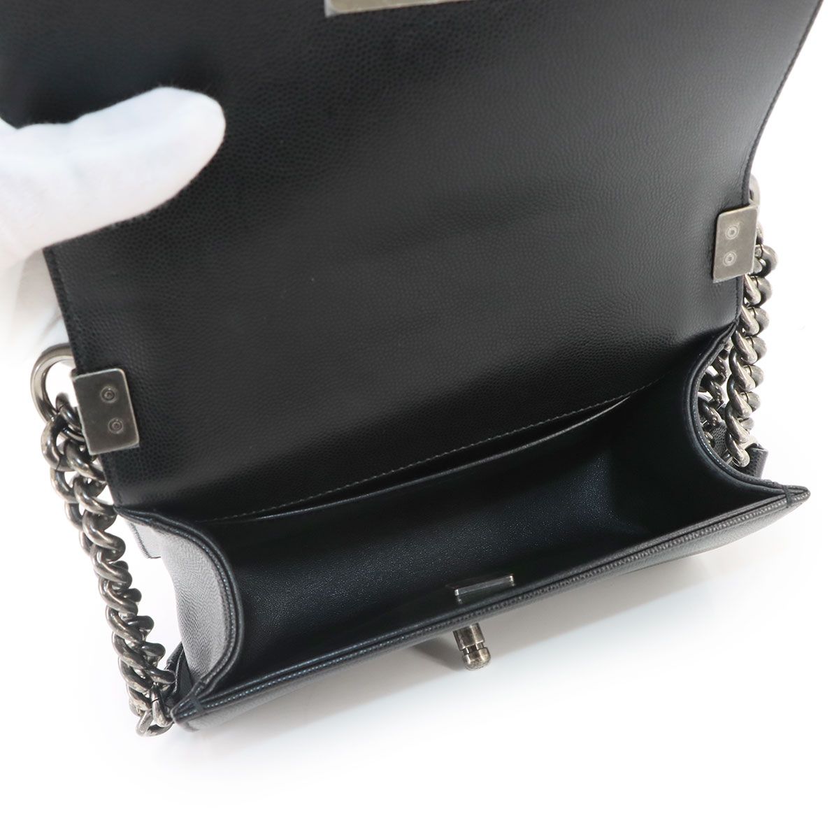 Chanel Boy Small Chain Shoulder Bag Caviar Leather Black — view 8