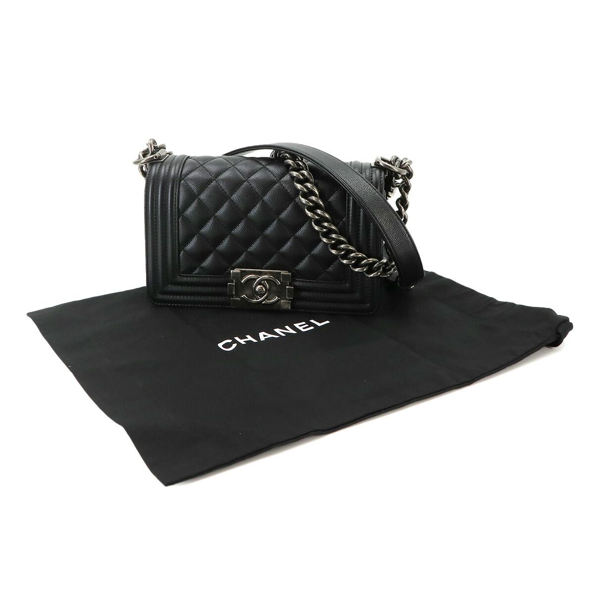 Chanel Boy Small Chain Shoulder Bag Caviar Leather Black — view 2