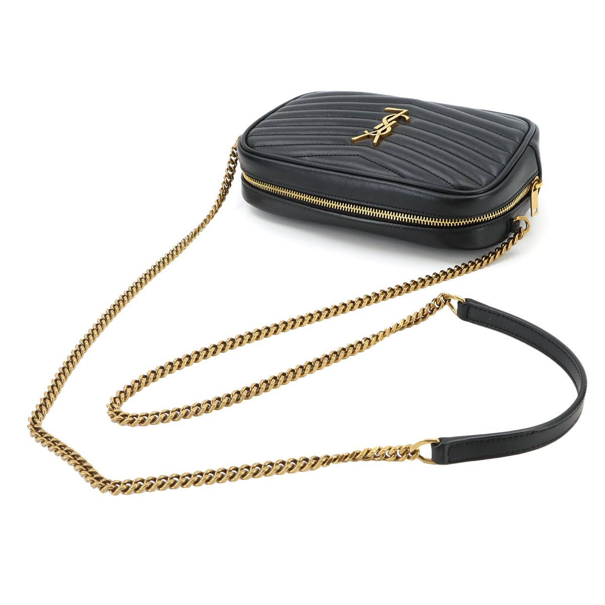 Saint Laurent Lou Chain Shoulder Bag Leather Black Gold — view 6