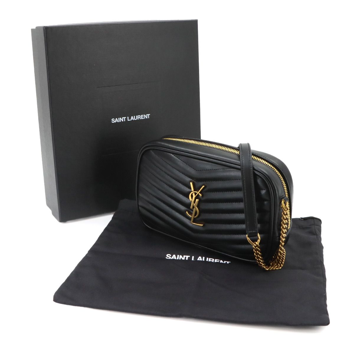Saint Laurent Lou Chain Shoulder Bag Leather Black Gold — view 2
