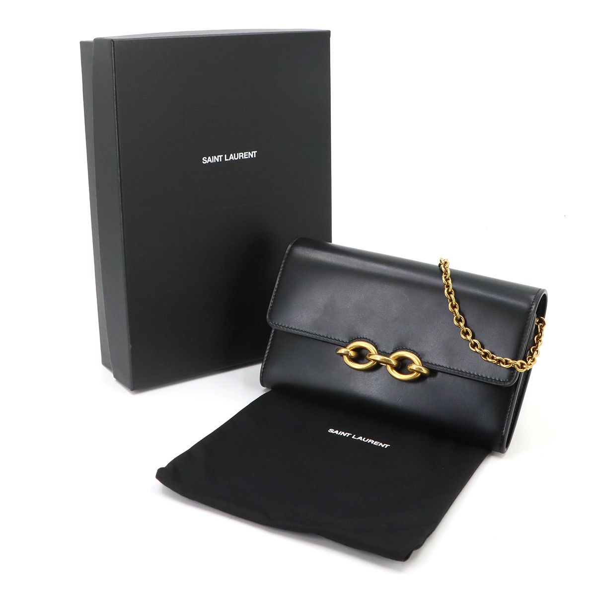 Saint Laurent Le Maillon Chain Wallet Leather Black Gold Shoulder Bag — view 2