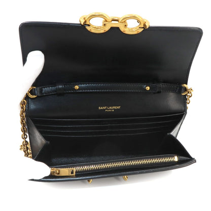 Saint Laurent Le Maillon Chain Wallet Leather Black Gold Shoulder Bag — view 6