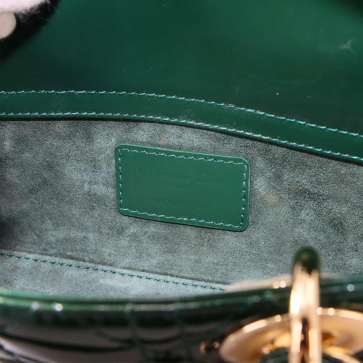 Dior Lady D-joy Small 2-Way Hand Bag Patent Leather Green — view 7
