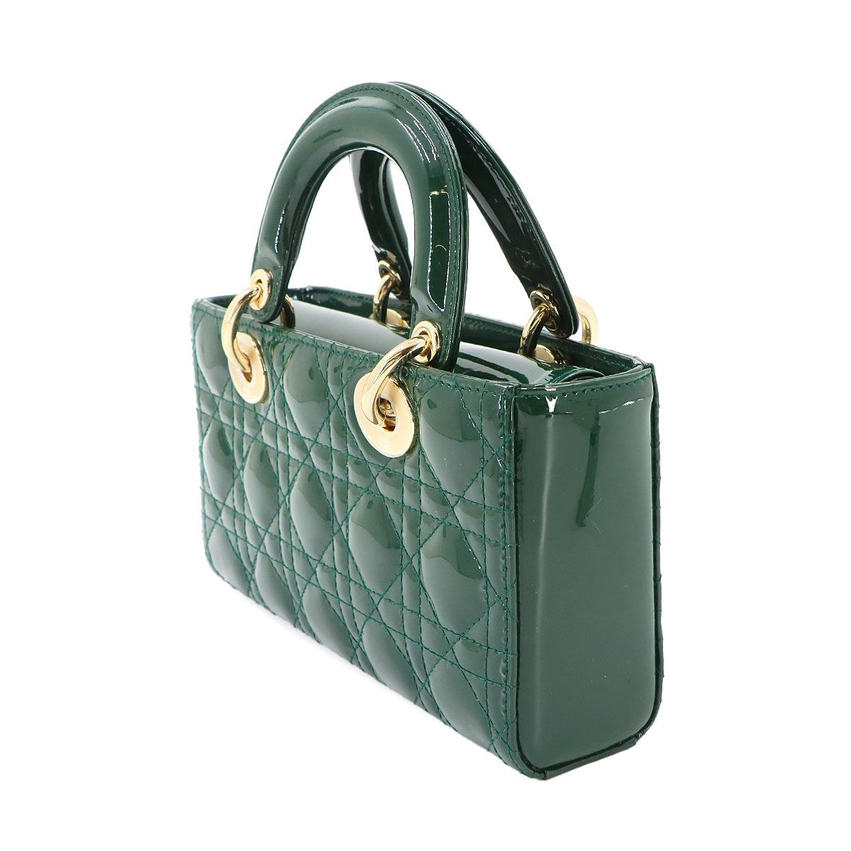 Dior Lady D-joy Small 2-Way Hand Bag Patent Leather Green — view 3