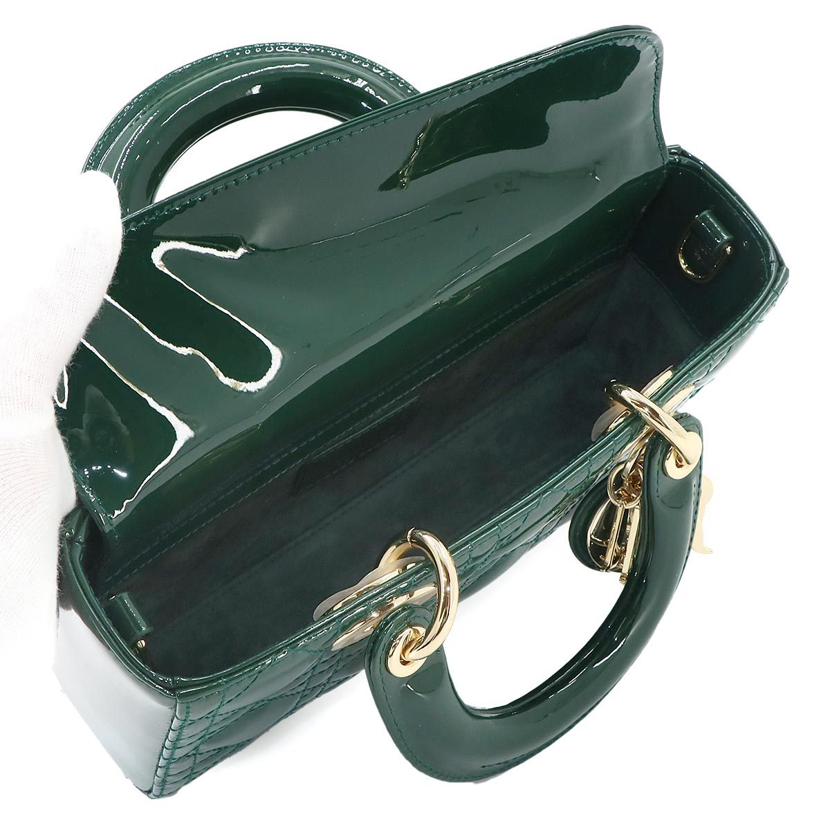 Dior Lady D-joy Small 2-Way Hand Bag Patent Leather Green — view 6