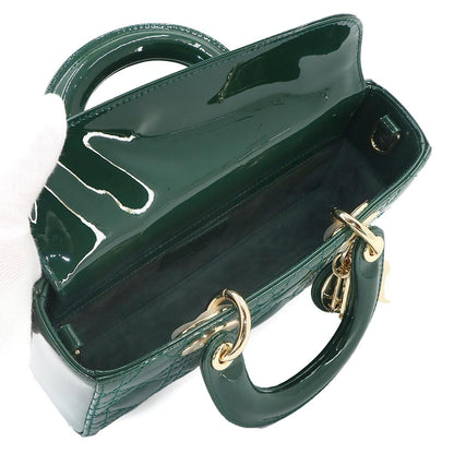 Dior Lady D-joy Small 2-Way Hand Bag Patent Leather Green — view 6