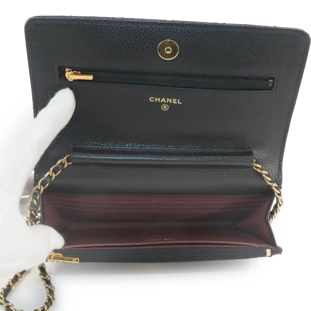 Chanel Quilted Classic Chain Wallet Caviar Leather Black Shoulder Bag — view 7