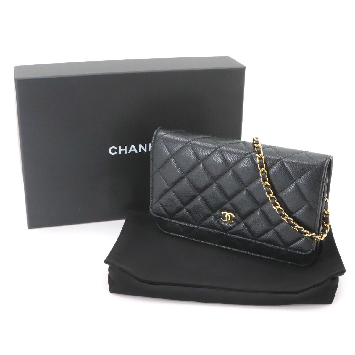 Chanel Quilted Classic Chain Wallet Caviar Leather Black Shoulder Bag — view 2