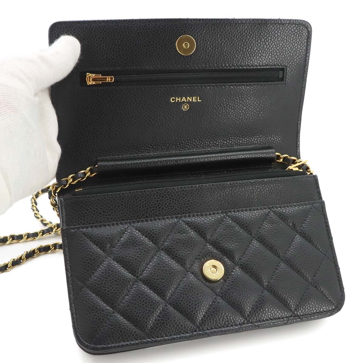 Chanel Quilted Classic Chain Wallet Caviar Leather Black Shoulder Bag — view 6