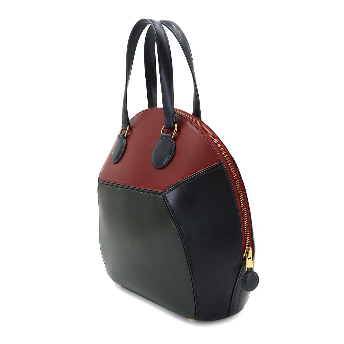 Hermes Ile de Shiki Hand Bag Box Calf Rouge Ash Blue Indigo Green — view 3