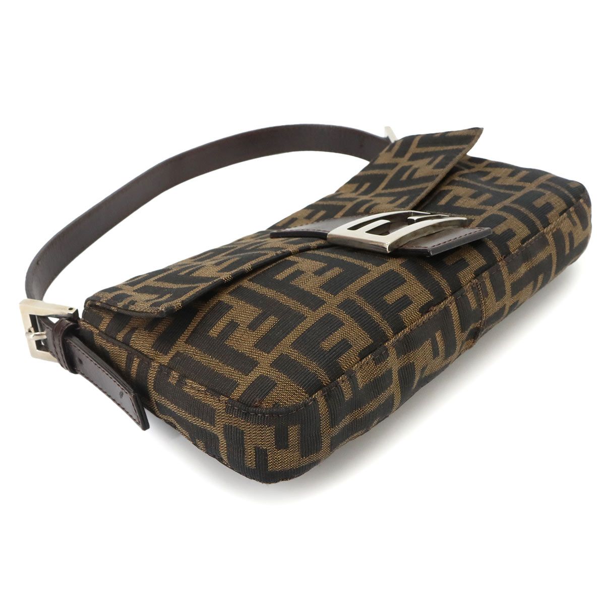 Fendi Zucca Mamma Baguette Shoulder Bag Canvas Leather Brown Silver — view 4