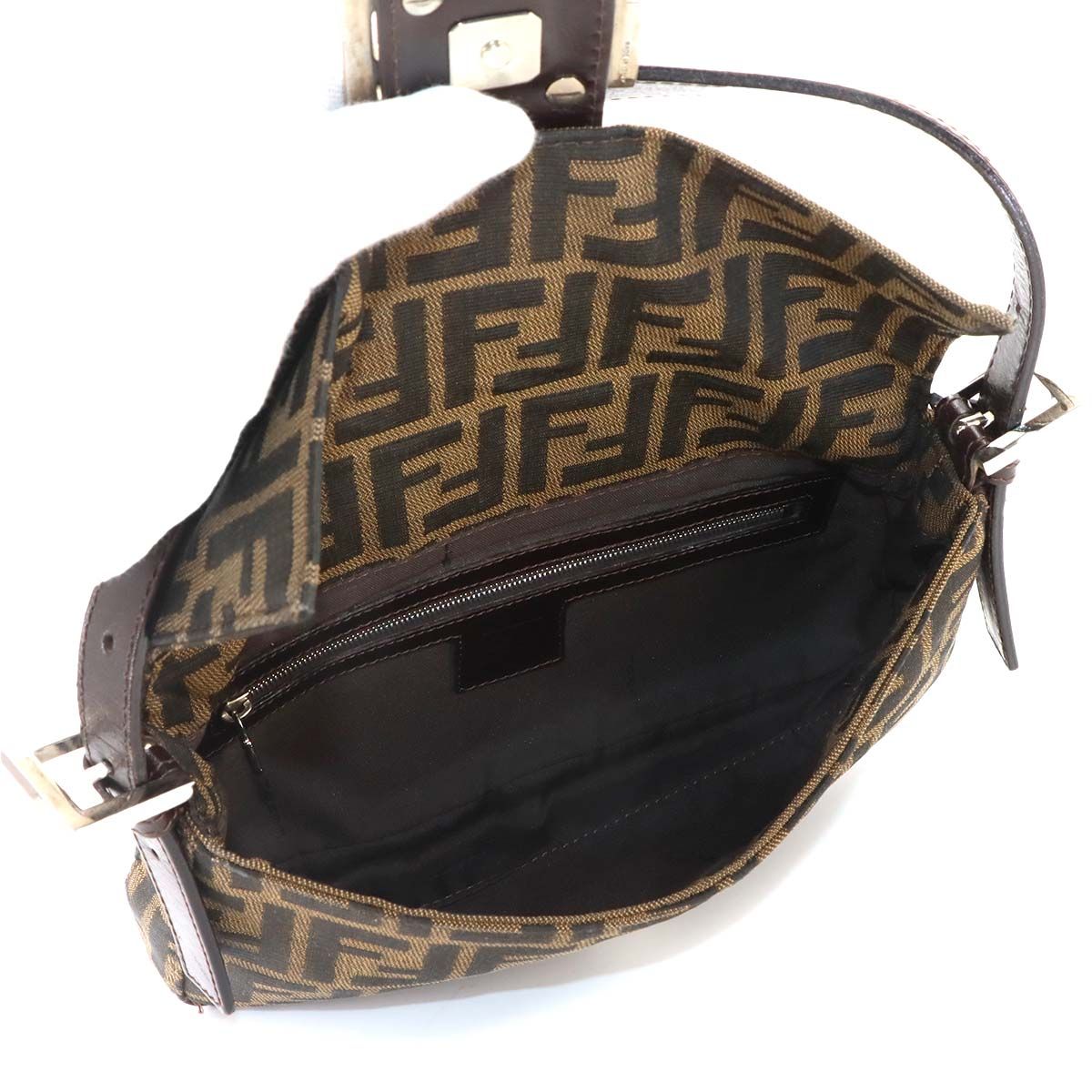 Fendi Zucca Mamma Baguette Shoulder Bag Canvas Leather Brown Silver — view 6