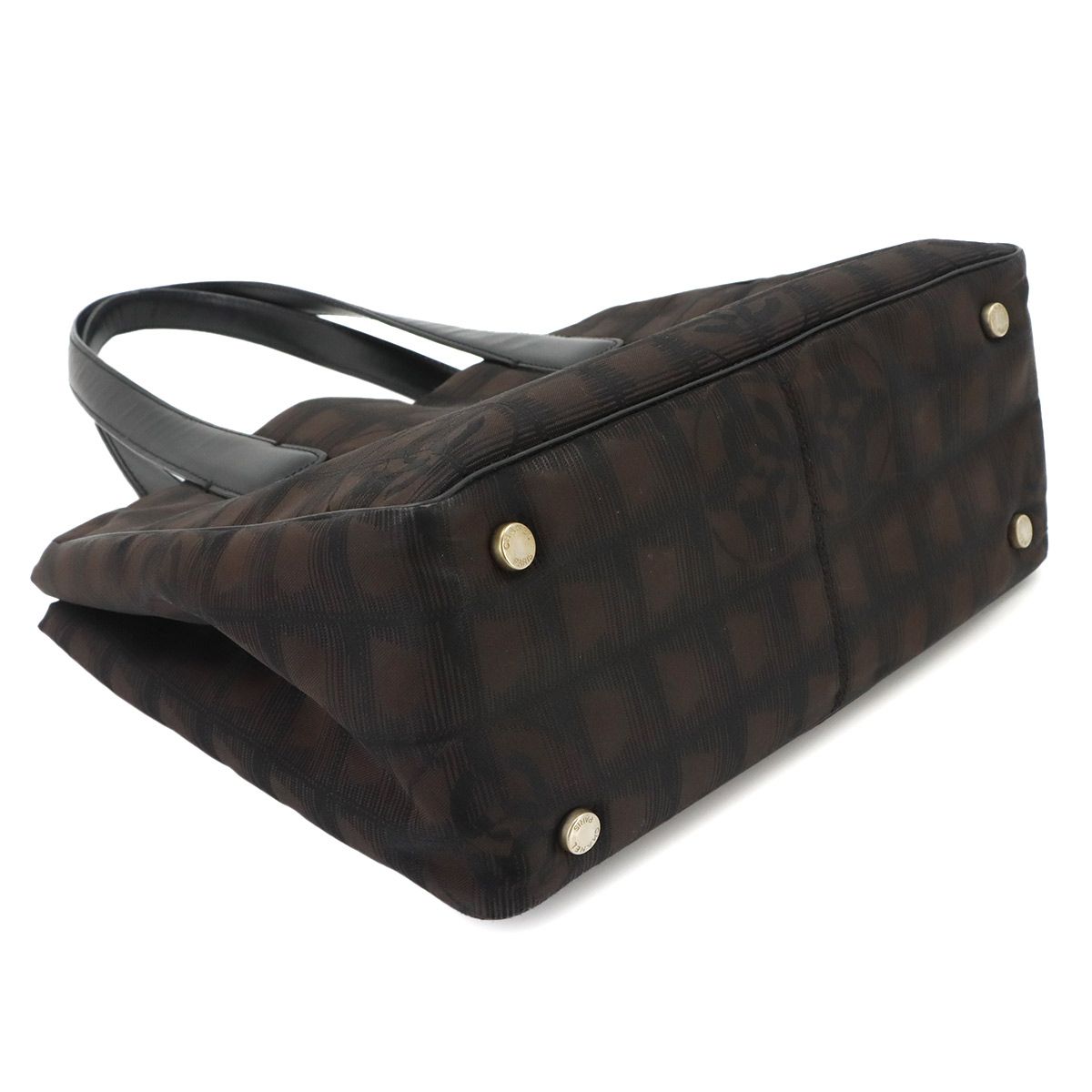 Chanel New Travel Line Tote PM Nylon Jacquard Leather Dark Brown Vintage — view 4