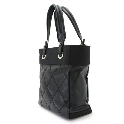 Chanel Paris Biarritz PM Tote Nylon Leather Black Silver — view 4