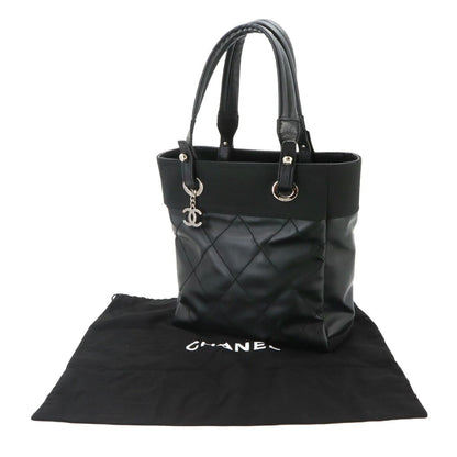 Chanel Paris Biarritz PM Tote Nylon Leather Black Silver — view 2