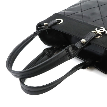 Chanel Paris Biarritz PM Tote Nylon Leather Black Silver — view 6