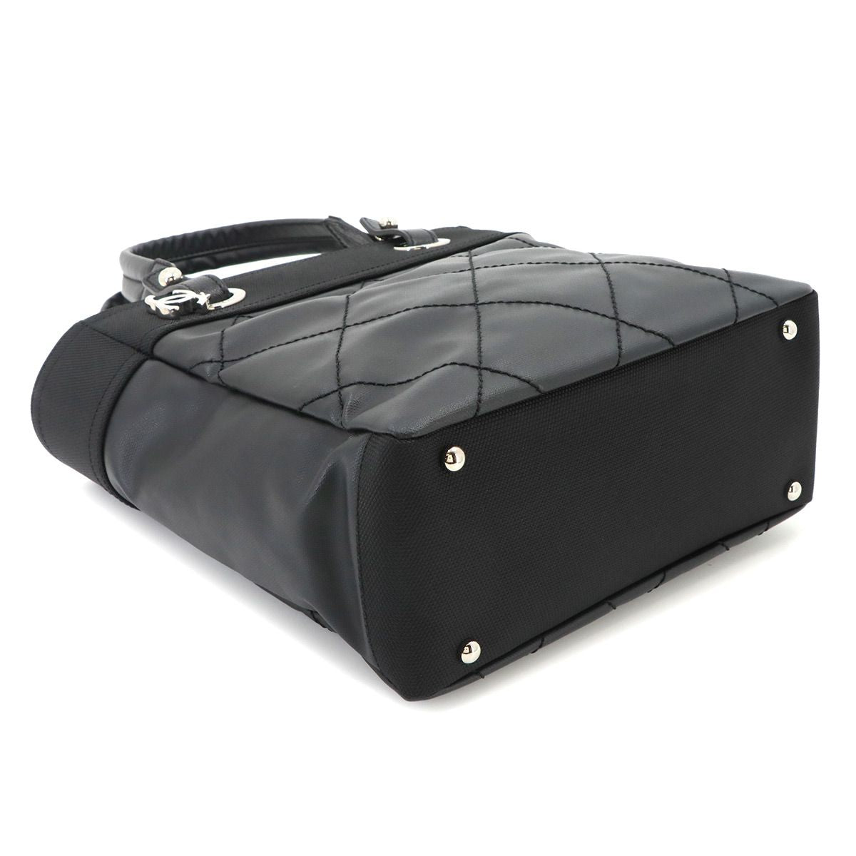 Chanel Paris Biarritz PM Tote Nylon Leather Black Silver — view 5