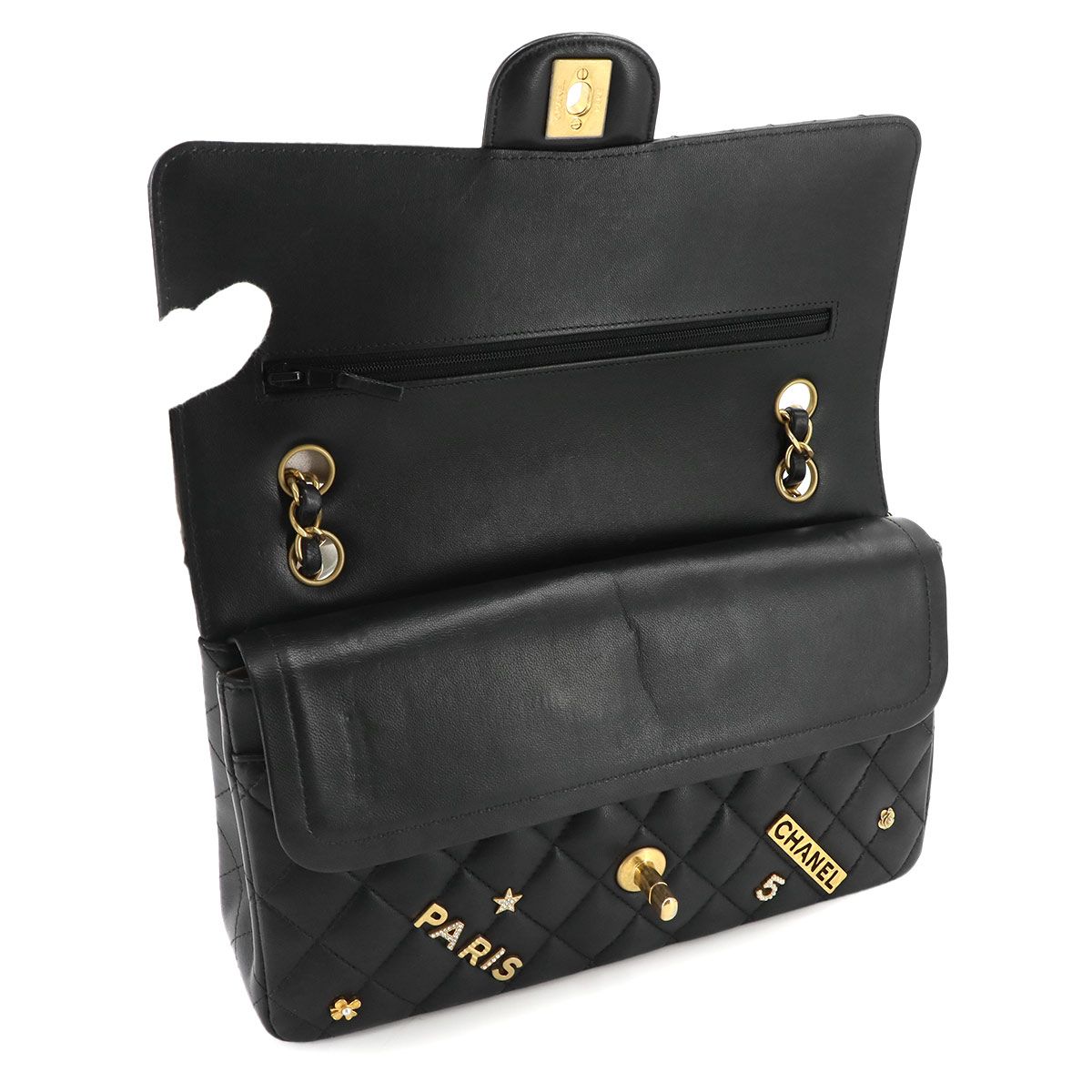Chanel Quilted 25 Chain Shoulder Bag Lambskin Black Gold Icon — view 6