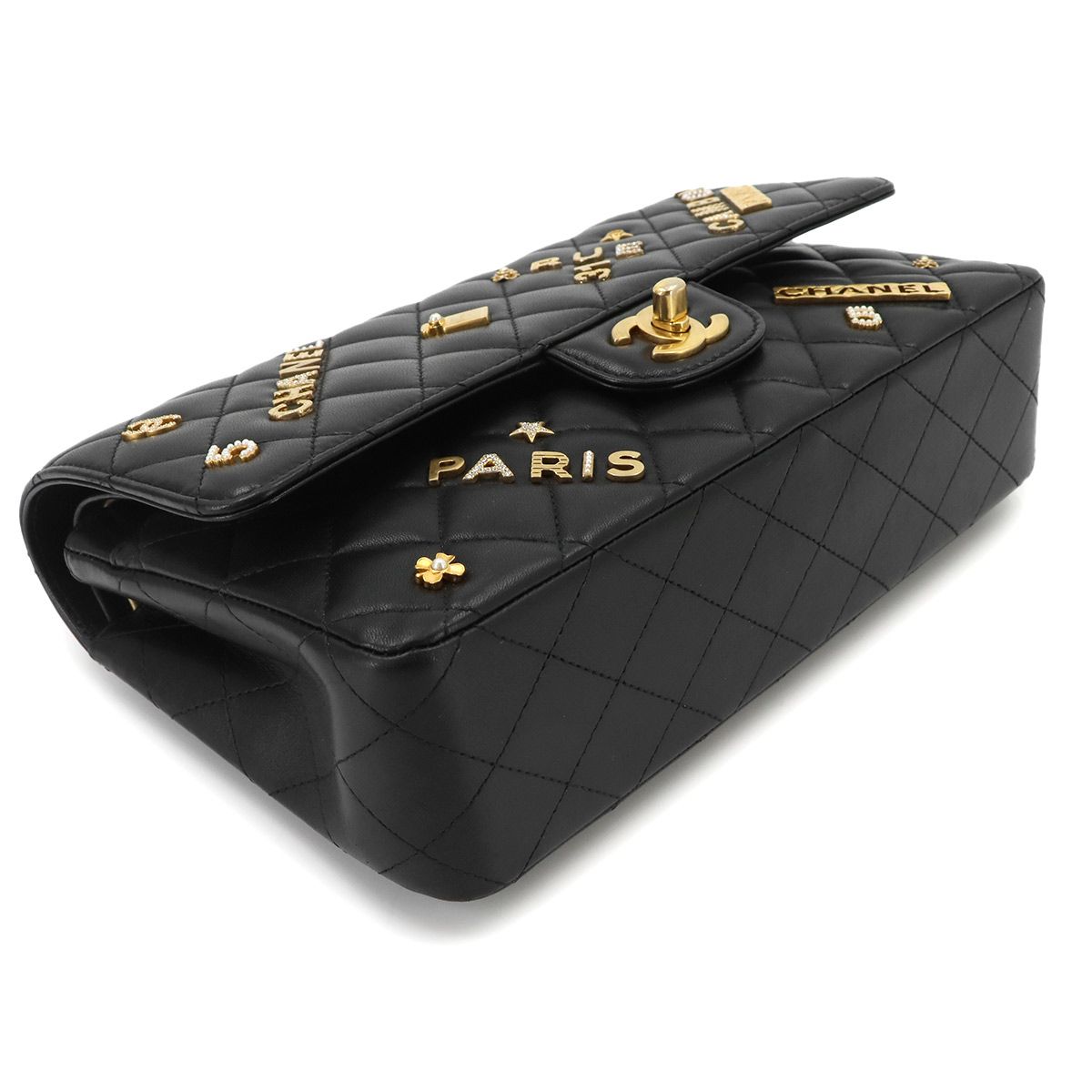 Chanel Quilted 25 Chain Shoulder Bag Lambskin Black Gold Icon — view 4