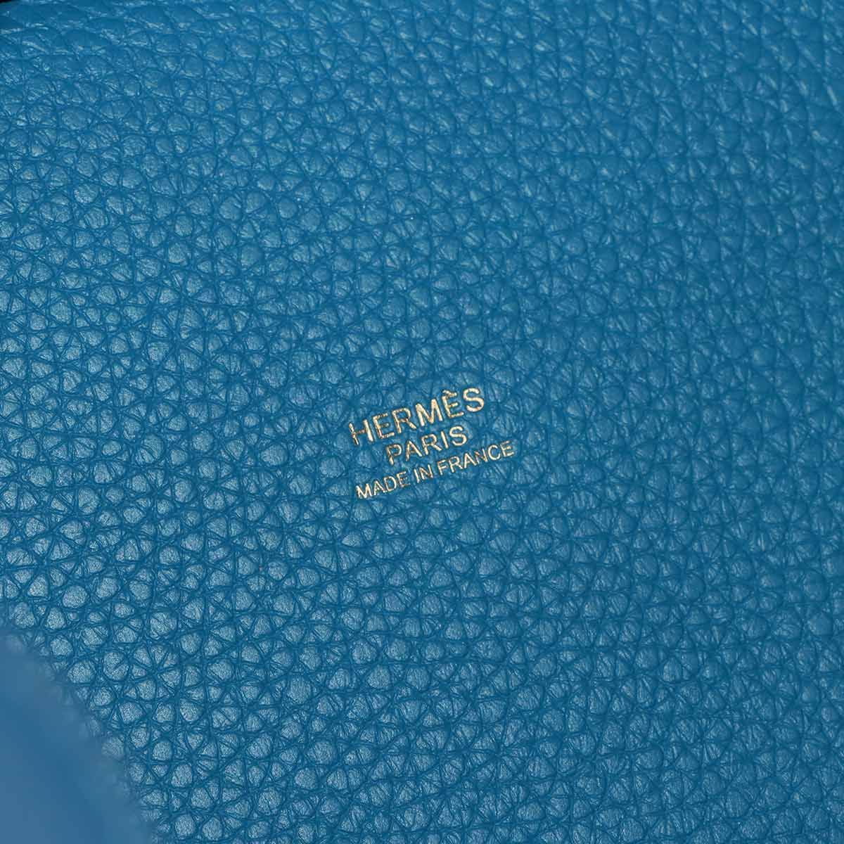 Hermes Picotin Lock 18 PM Hand Bag Taurillon Clemence Blue Zellige Gold — view 7
