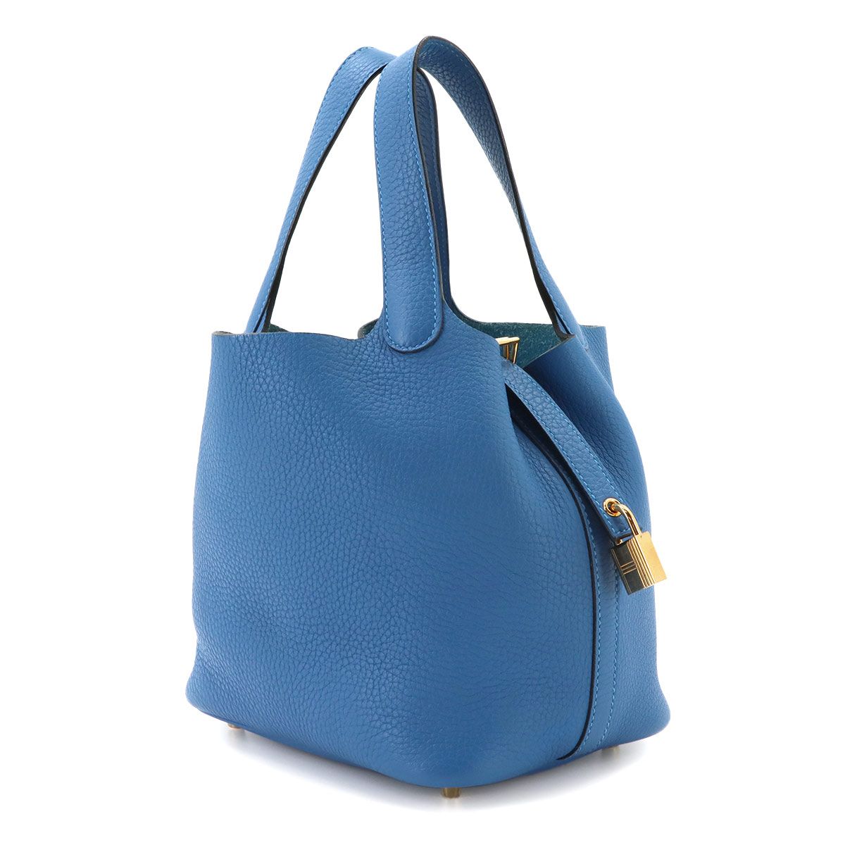 Hermes Picotin Lock 18 PM Hand Bag Taurillon Clemence Blue Zellige Gold — view 3