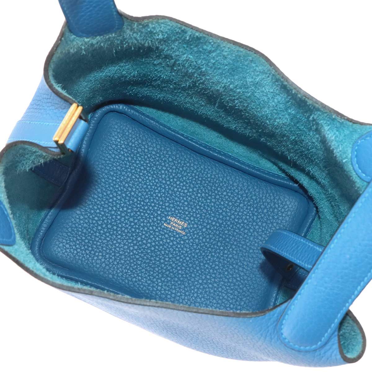 Hermes Picotin Lock 18 PM Hand Bag Taurillon Clemence Blue Zellige Gold — view 6