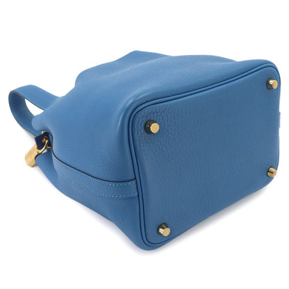 Hermes Picotin Lock 18 PM Hand Bag Taurillon Clemence Blue Zellige Gold — view 4