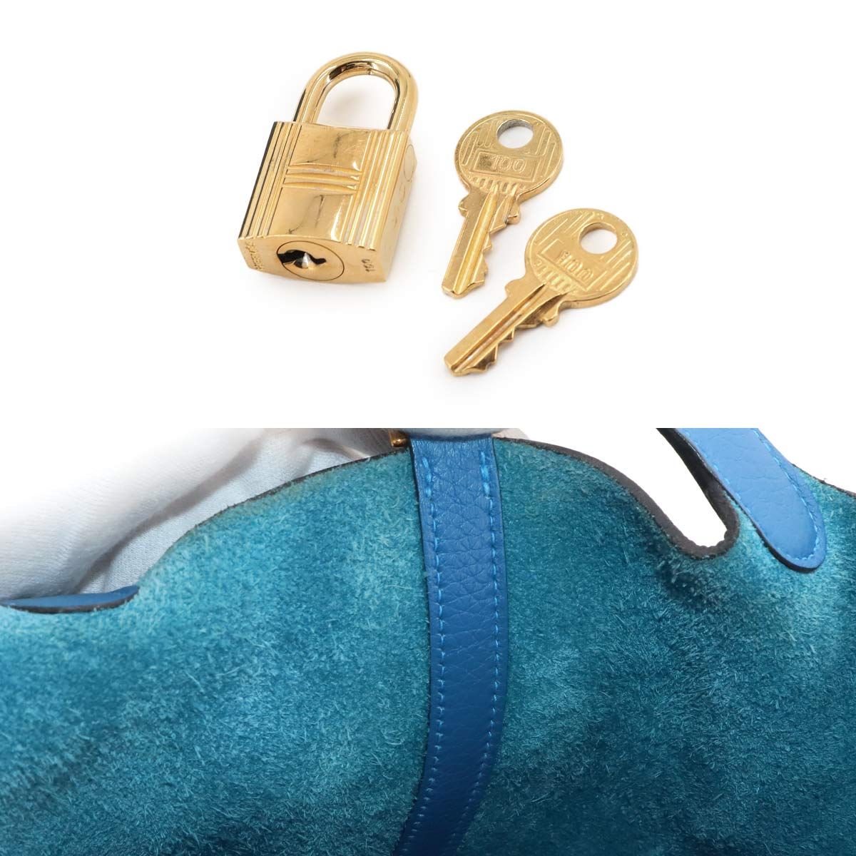 Hermes Picotin Lock 18 PM Hand Bag Taurillon Clemence Blue Zellige Gold — view 8