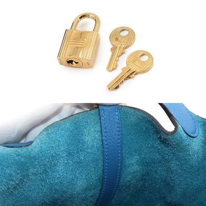 Hermes Picotin Lock 18 PM Hand Bag Taurillon Clemence Blue Zellige Gold — view 8