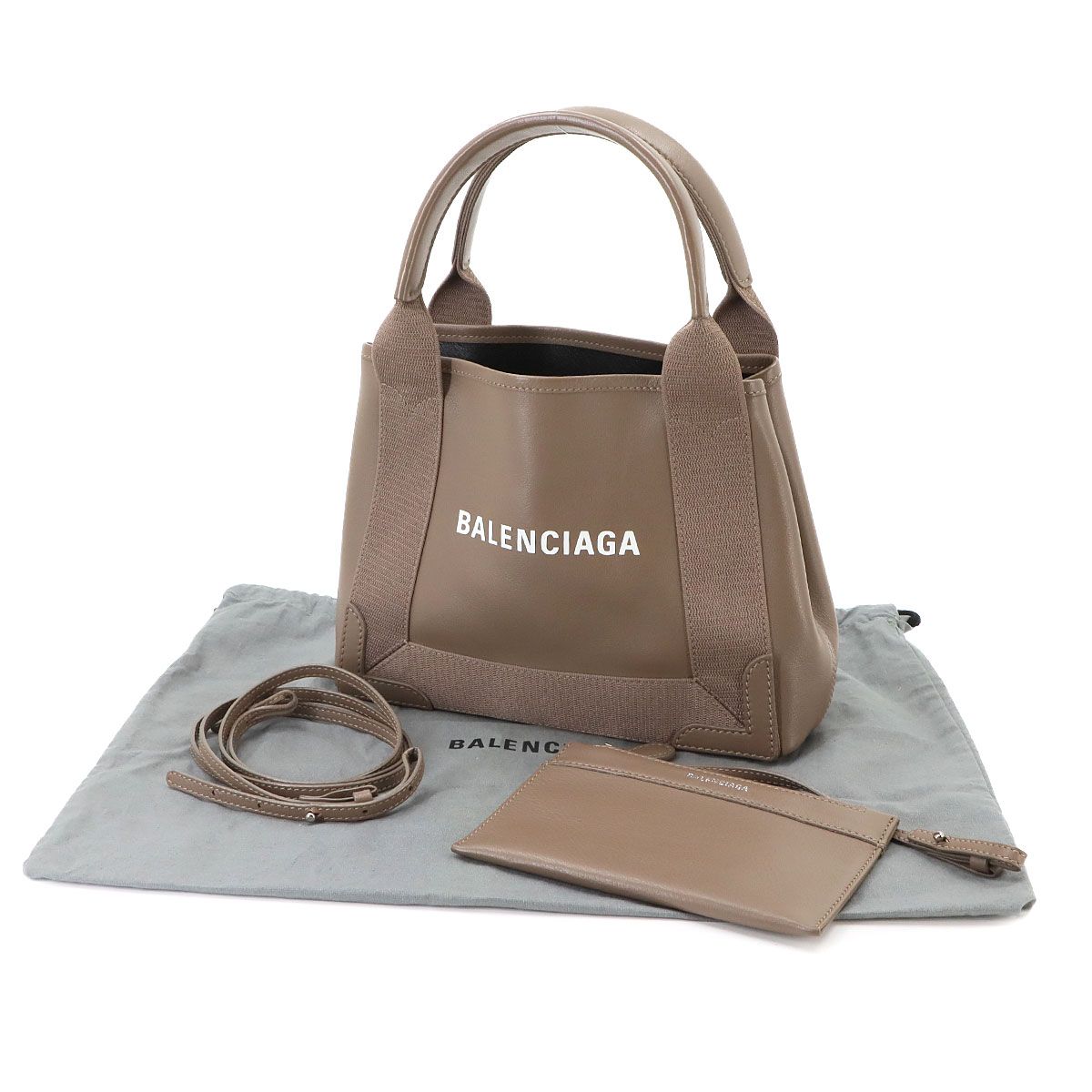 Balenciaga Navy Cabas XS 2-Way Tote Shoulder Bag Leather Canvas Brown — view 2