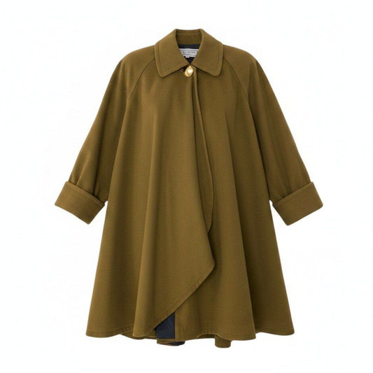 Saint Laurent Soutien Collar Coat Long Gold Button Green Wool