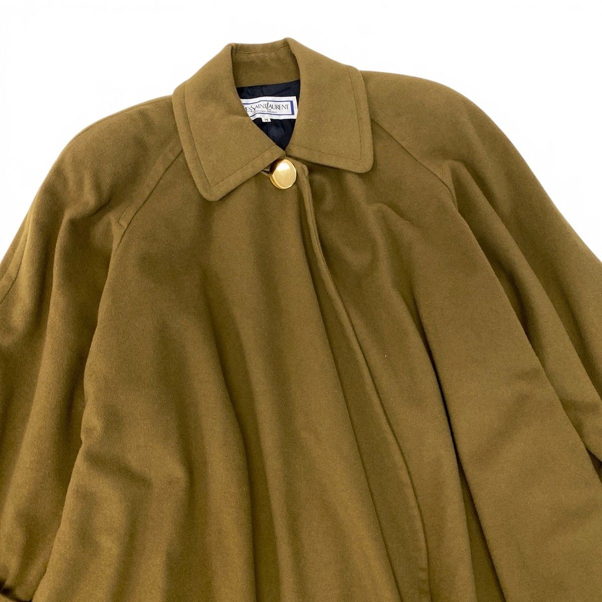 Saint Laurent Soutien Collar Coat Long Gold Button Green Wool — view 4