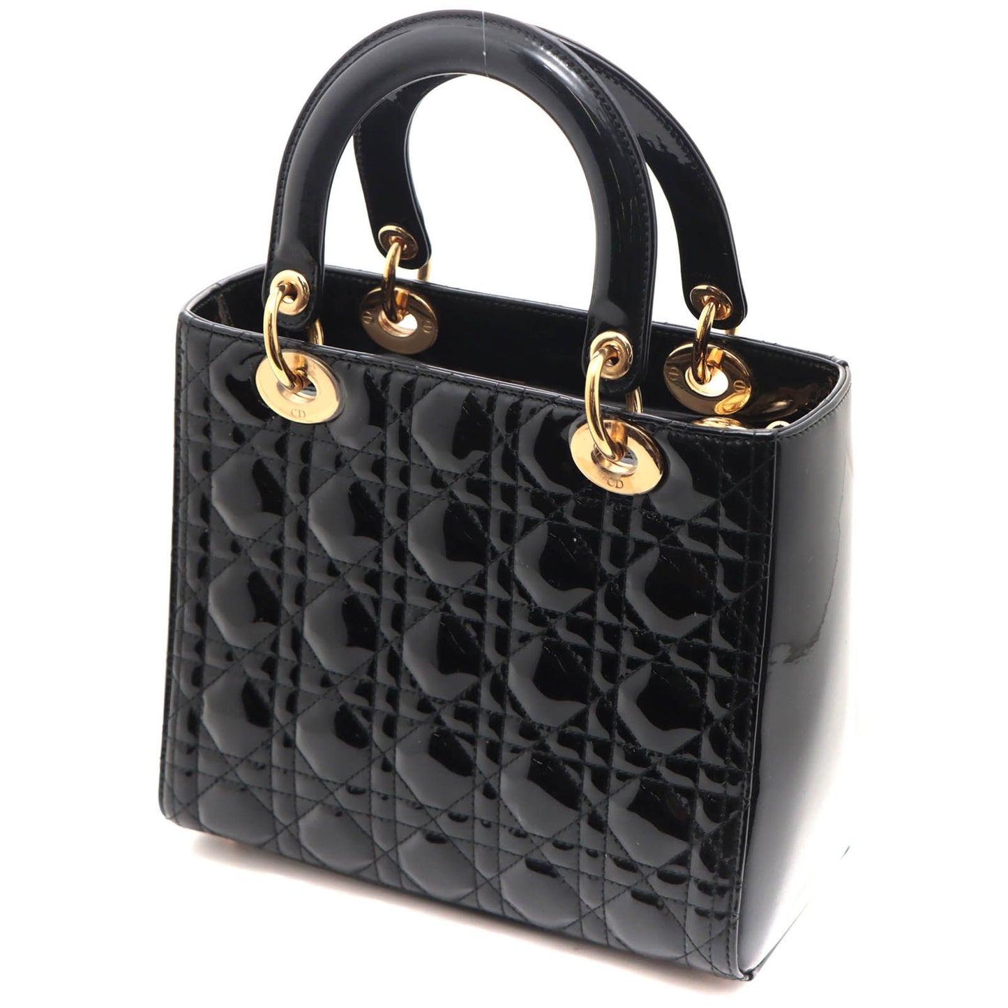 Dior Cannage Lady Dior 2-Way Medium Shoulder Bag Patent Leather Black — view 2