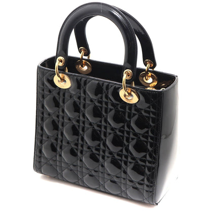 Dior Cannage Lady Dior 2-Way Medium Shoulder Bag Patent Leather Black — view 2