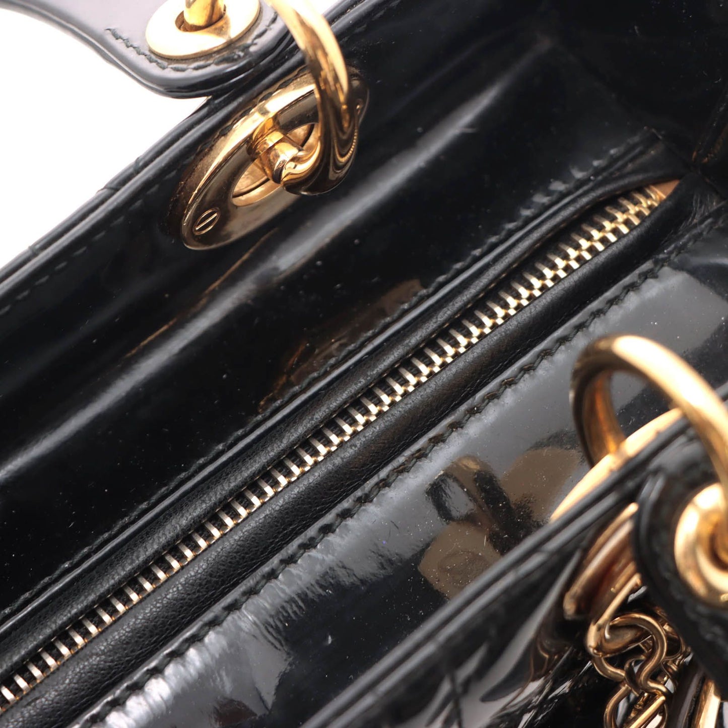 Dior Cannage Lady Dior 2-Way Medium Shoulder Bag Patent Leather Black — view 7