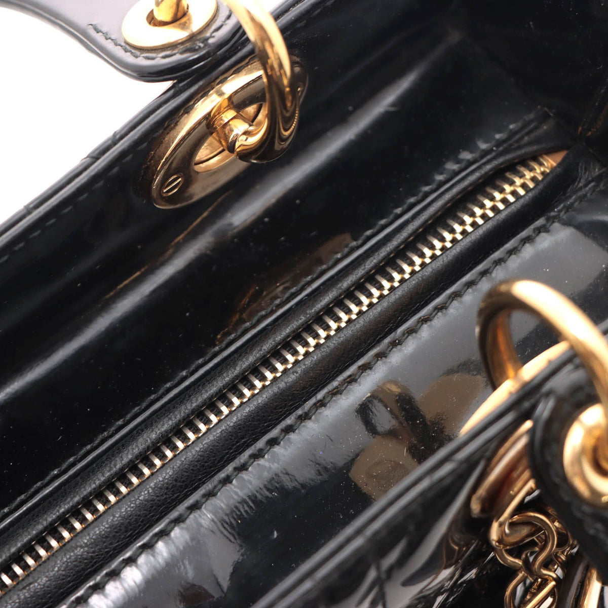 Dior Cannage Lady Dior 2-Way Medium Shoulder Bag Patent Leather Black — view 7