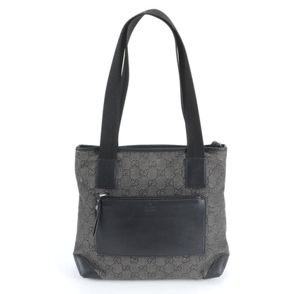 Gucci GG Canvas Leather Tote Shoulder Hand Black