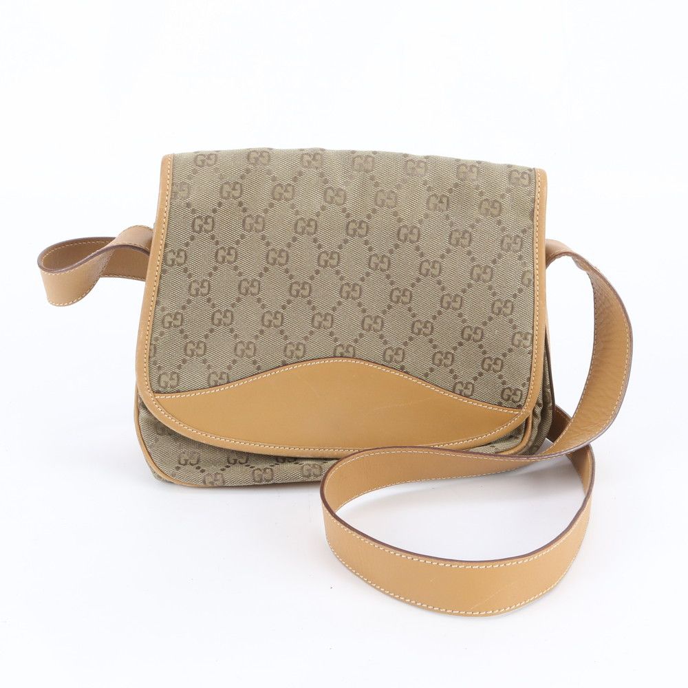 Gucci Vintage GG Canvas 0 Leather Shoulder Bag Crossbody Brown
