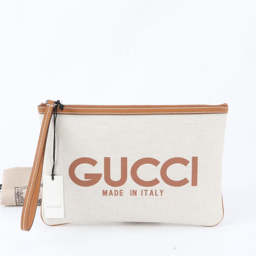 Gucci Logo Print Leather Clutch Pouch Business
