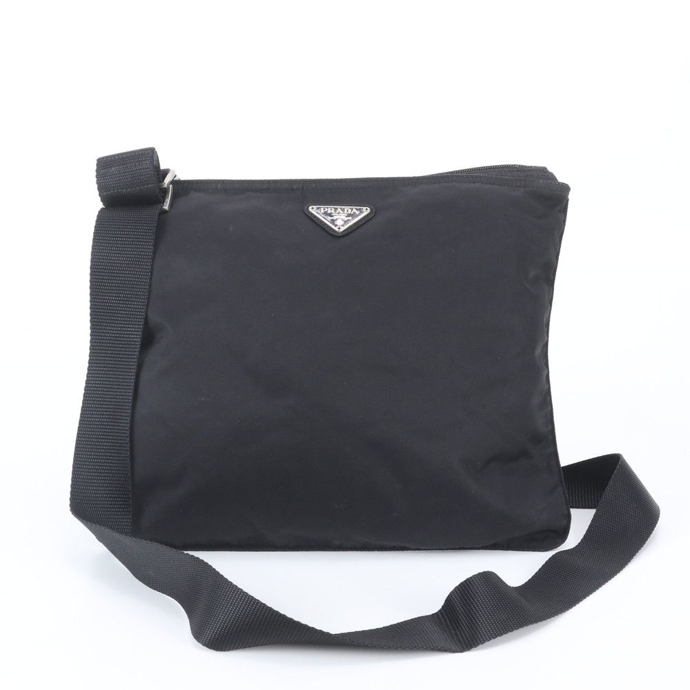 Prada Tessuto Nylon Triangle Logo Leather Shoulder Bag Crossbody Messenger