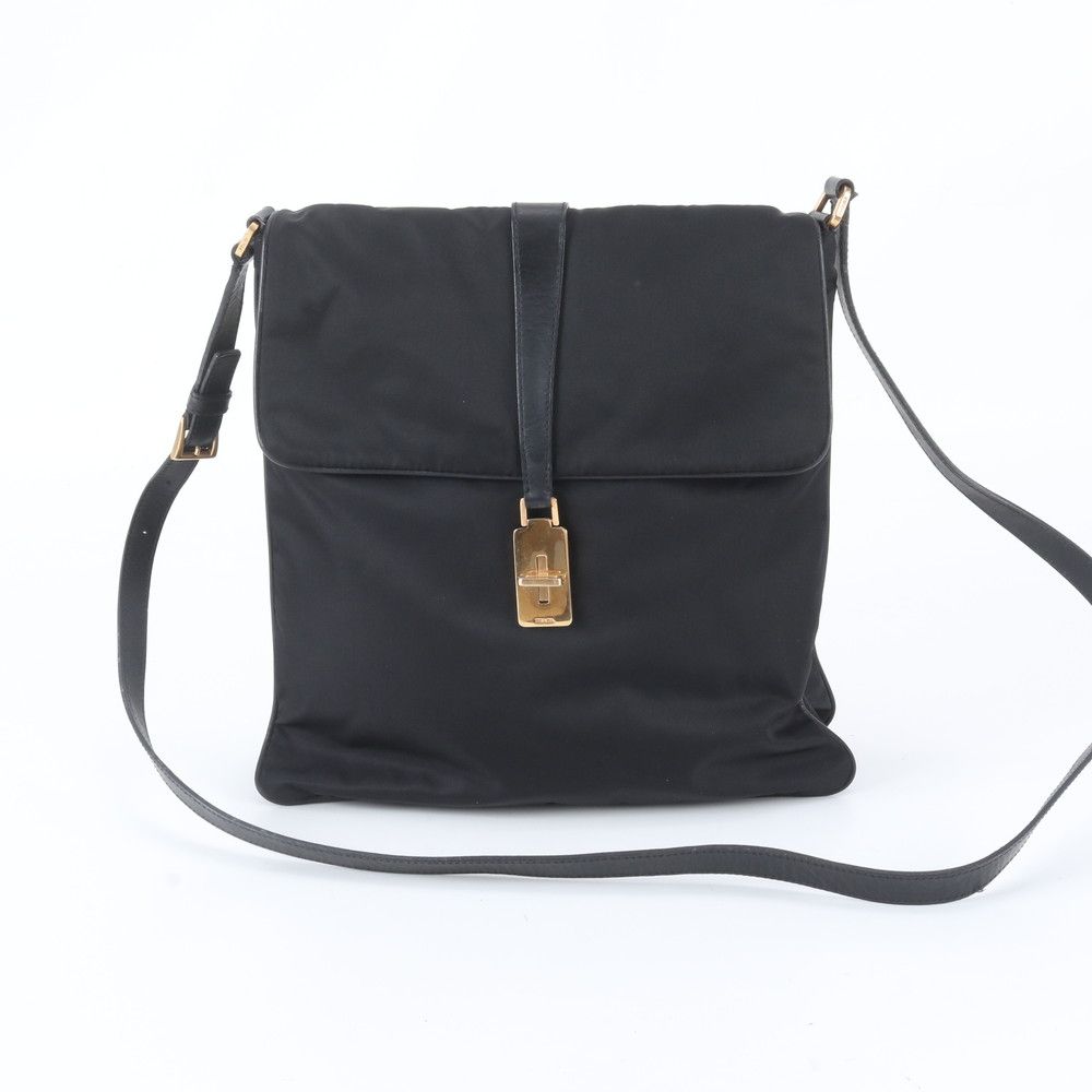 Prada Tessuto Nylon Leather Shoulder Bag Crossbody Black