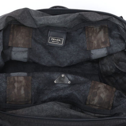 Prada Tessuto Nylon Triangle Logo Leather Boston Bag Tote Black — view 8