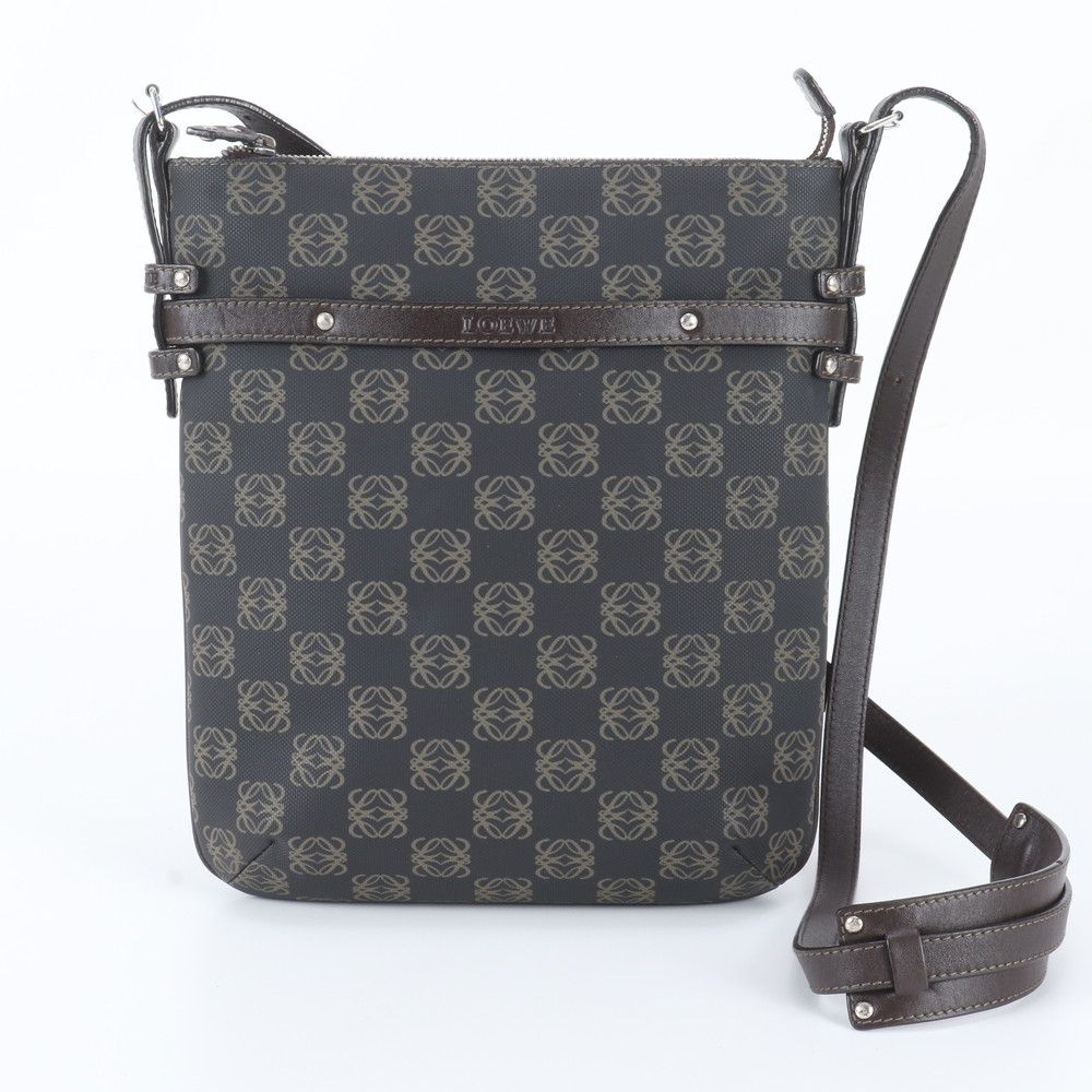 Loewe Anagram Repeat Leather Shoulder Bag Crossbody Brown