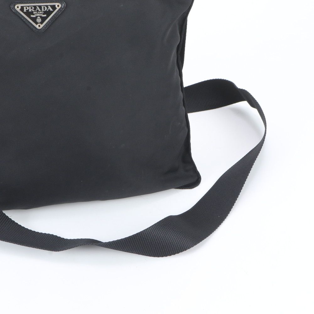 Prada Tessuto Nylon Triangle Logo Leather Shoulder Bag Messenger Black — view 2